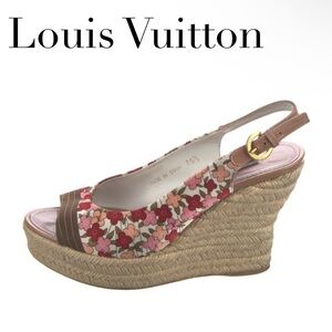 Vintage Louis Vuitton Floral Silk Olivia Espadrille Wedge Slingback Sandal